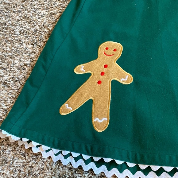 LL Bean Kids Vintage Gingerbread Appliqué Green Skirt Fleece Cardigan Tneck 14 - Picture 3 of 16